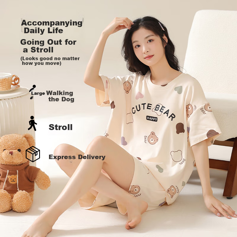 XUEXIMAN Pure Cotton Summer Pajamas with Built-In Pads