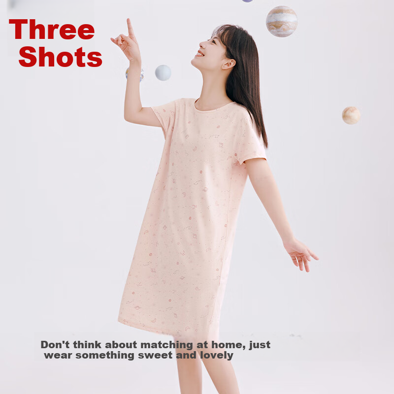 THREEGUN Soft Cotton Starry Sky Pink Nightgown