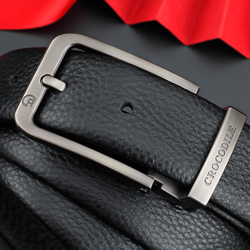 CROCODILE Men's Top-Grain Leather Belt with Pin Buckle