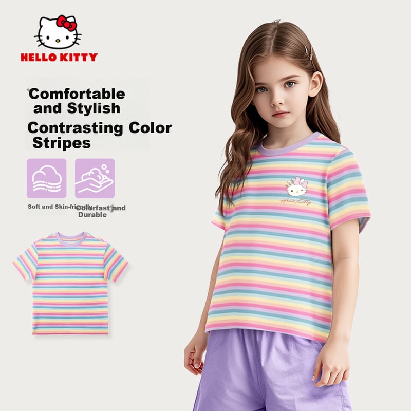 Hello Kitty Pure Cotton Striped T-Shirt for Girls