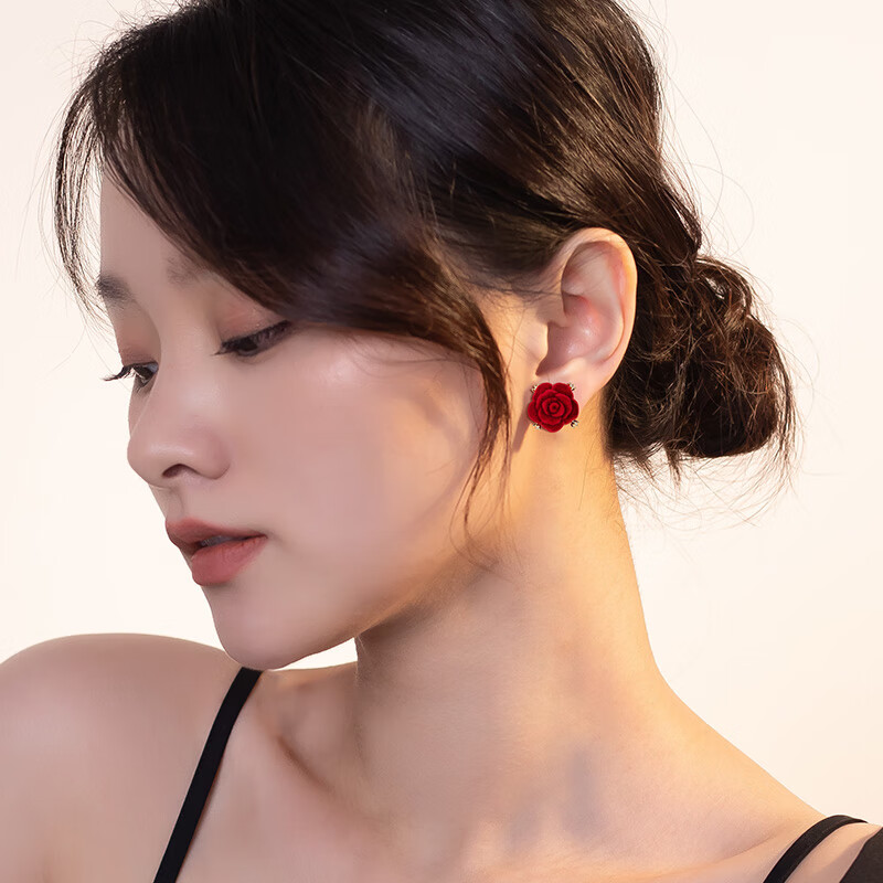 Qlady Red Rose Stud Earrings - Elegant Women's Jewelry 2025
