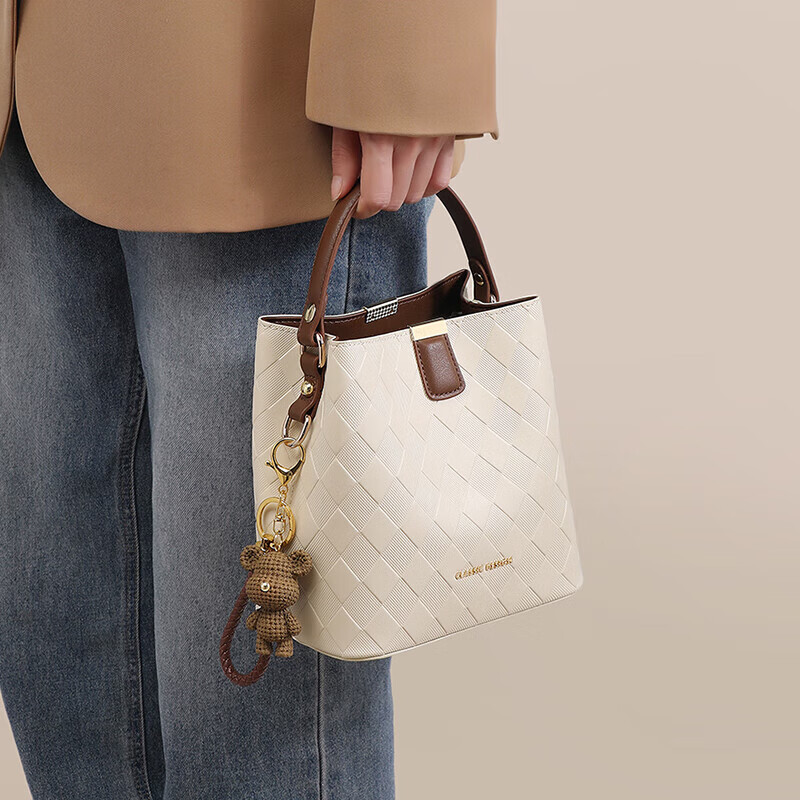 YUYULA Leather Handbag, Women's Crossbody Bucket Bag