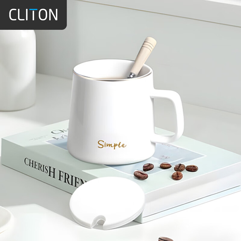 CLITON Ceramic Mug with Spoon and Lid