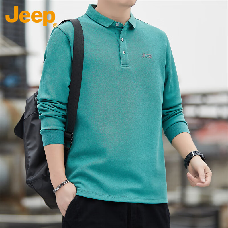 JEEP Men's Long-Sleeve T-Shirt, Loose Casual Polo