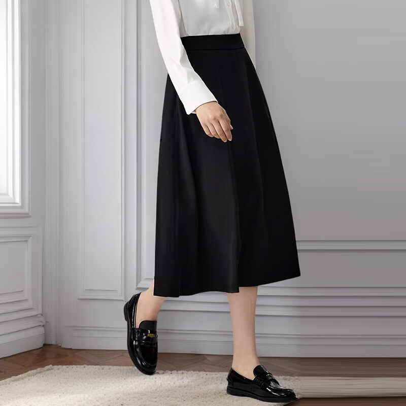 TELUOMAN Black A-Line Midi Skirt