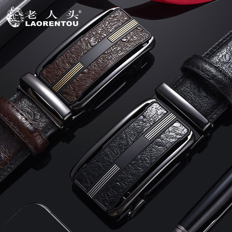 LAORENTOU Men's Genuine Ostrich Pattern Leather Belt