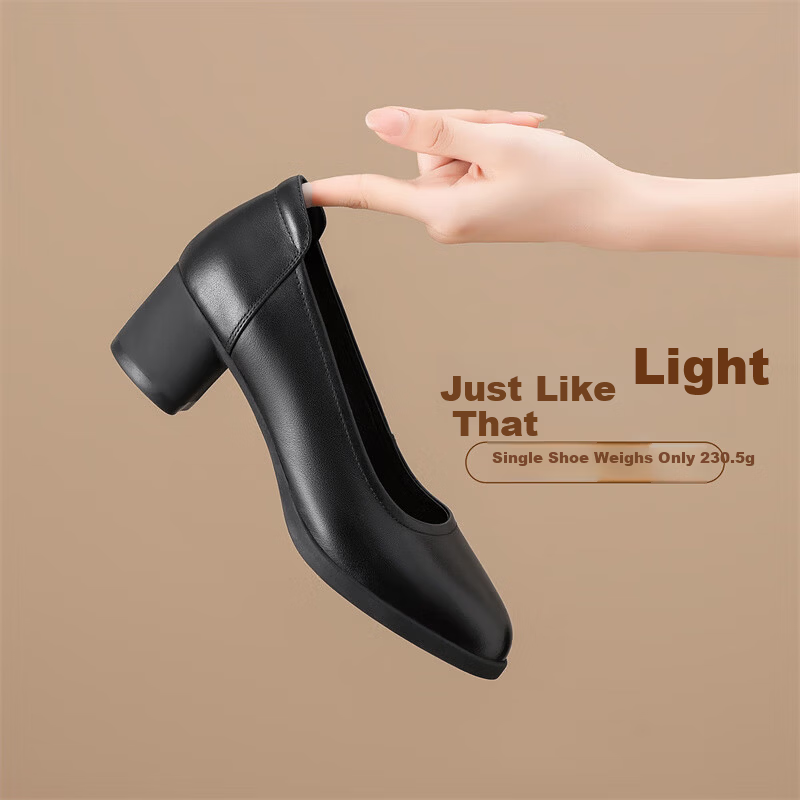 ZHR Cowhide Chunky Heel Women's Shoes