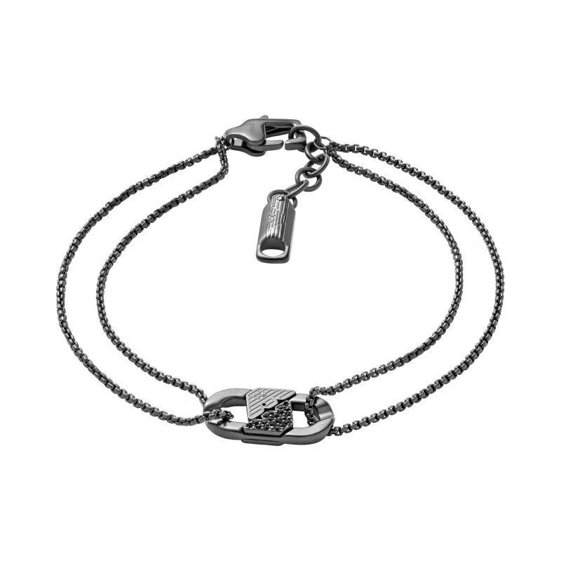 EMPORIO ARMANI Men's Double Chain Crystal Black Bracelet
