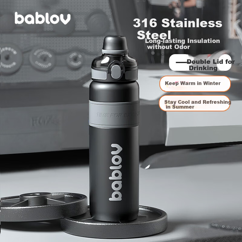 BABLOV Insulated Water Bottle - 316 Stainless Steel with Straw