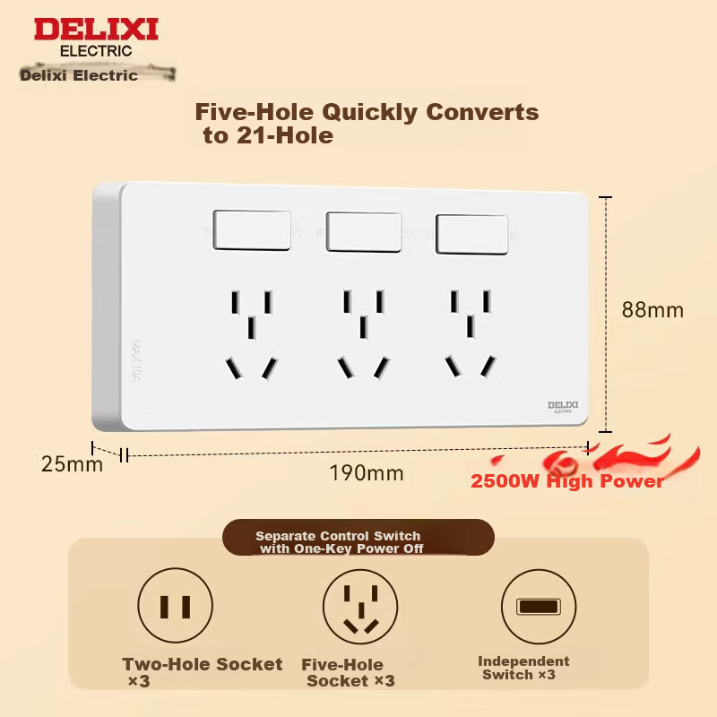 DELIXI High-Power Multi-Port Socket