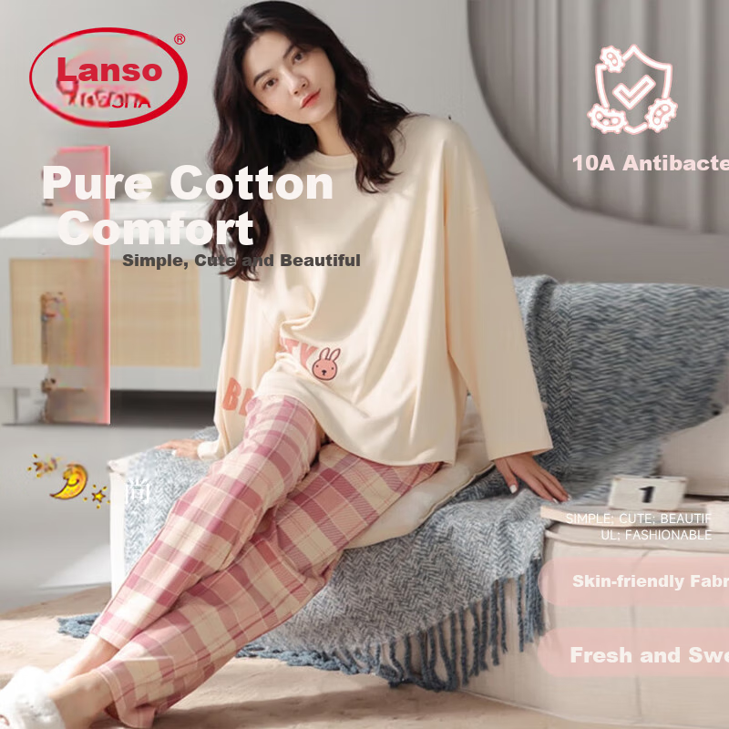 LangSha Women's Cotton Pajamas - Antibacterial & Anti-Mite