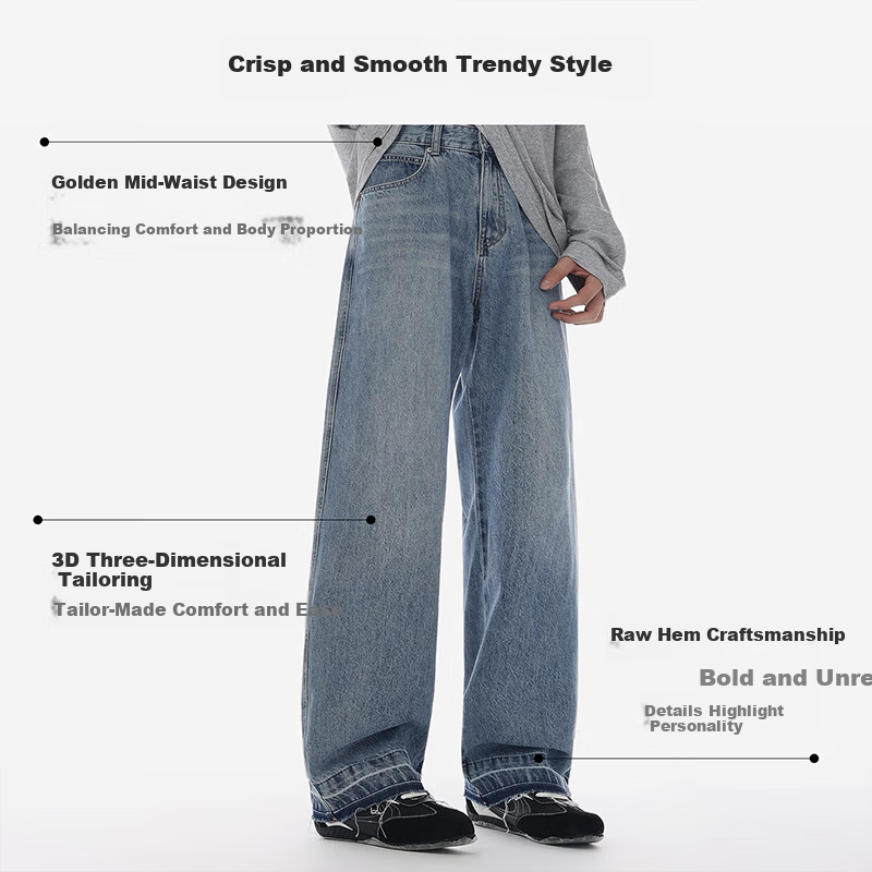 Meters Bonwe Men's Durable Denim Wide Leg Jeans