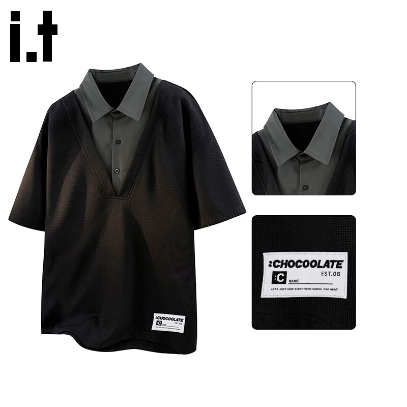 :CHOCOOLATE Men's Faux Two-Piece Polo Shirt