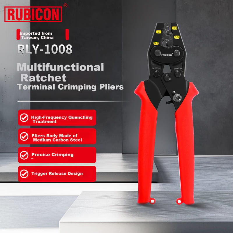 RUBICON YO Bare Terminal Crimping Pliers - 1.25-5.5mm² Ratchet