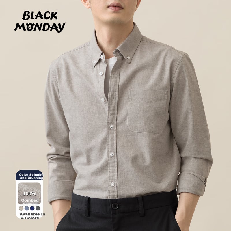 BLACKMONDAY Pure Cotton Long-Sleeve Shirt