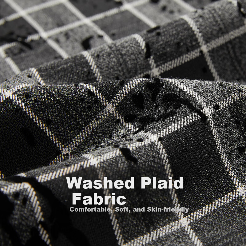 CABBEEN Plaid Shirt with Metal Stud Design