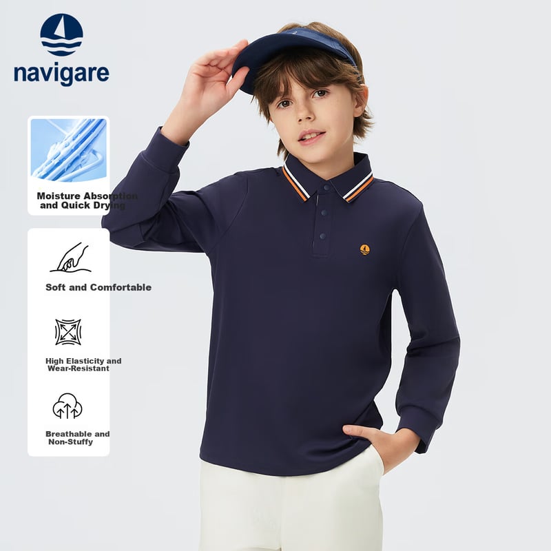 Navigare Boys' Long Sleeve Polo T-Shirt