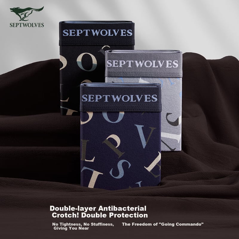 SEPTWOLVES Breathable Boxer Briefs with Letter Print