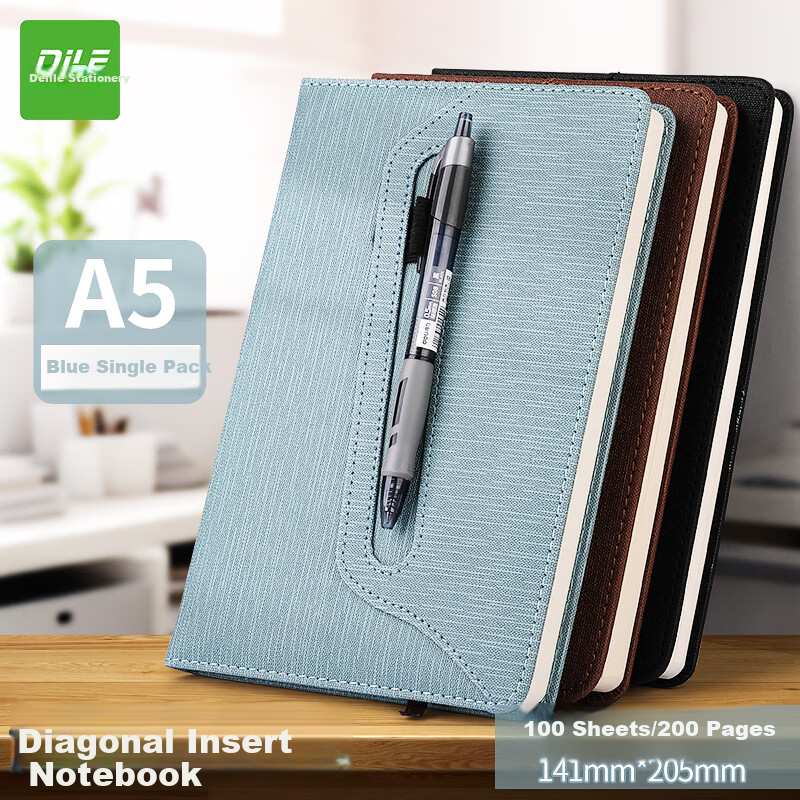 DiLe A5 Soft Leather Thickened Notebook with Pen Holder