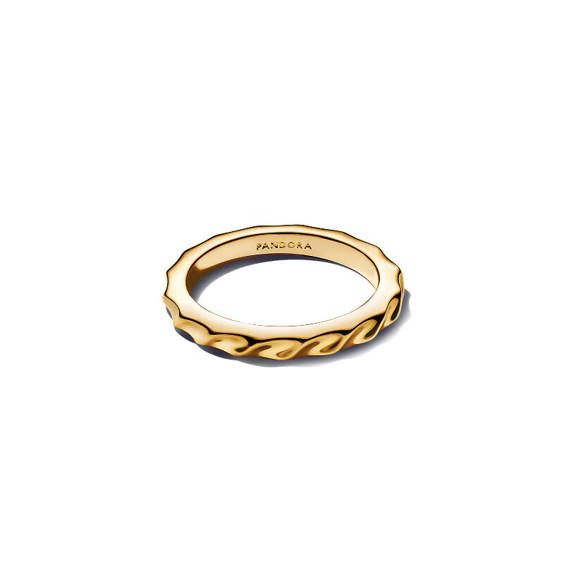 Pandora Nature Wave Pattern Ring - Gold Texture