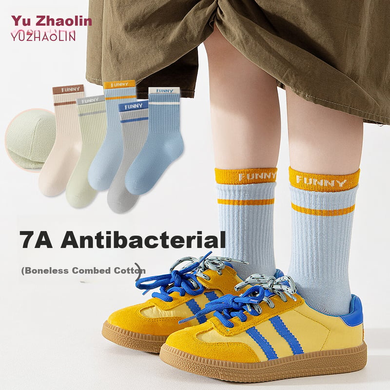 Yuzhaolin 5 Pairs Boys' Cotton Mid-Calf Sports Socks