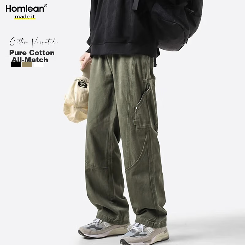 Homlean Retro Pure Cotton Casual Pants
