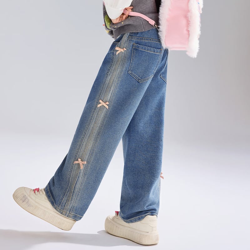 ASK JUNIOR Kids' Loose Blue Wide-Leg Jeans