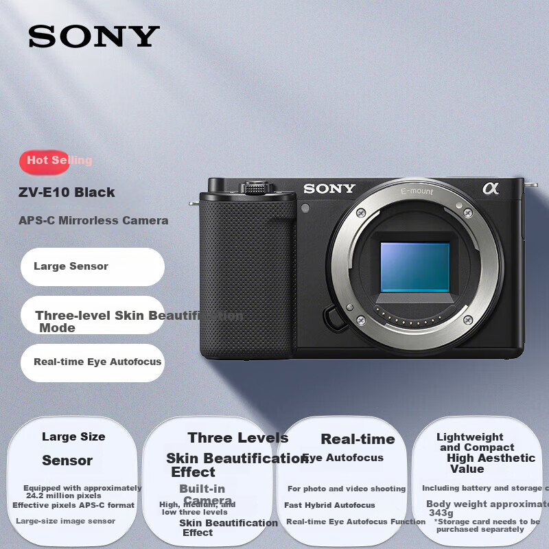 Sony ZV-E10 Mirrorless Camera Body - Black