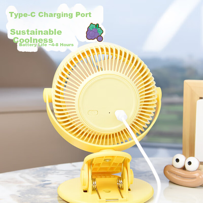 Ouliwen Compact USB Baby Fan with 3-Level Speed and Night Light