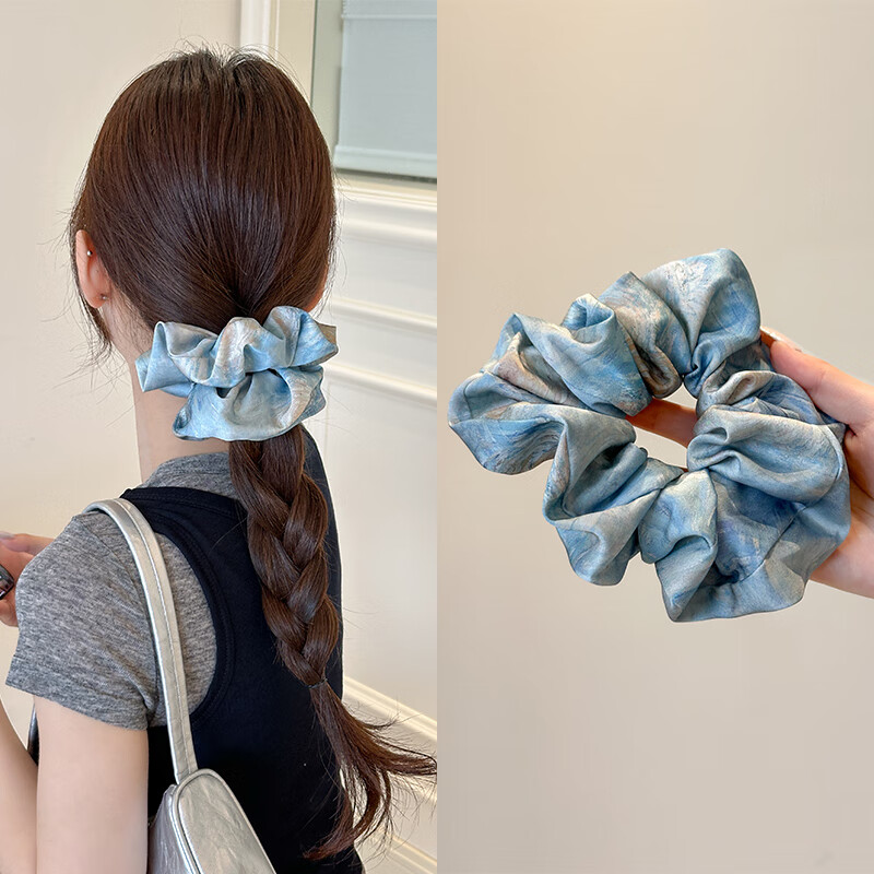 CHIMERA Elegant Satin Hair Tie - Light Blue Floral