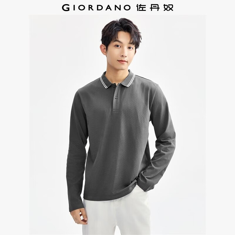 Giordano Men's Long Sleeve Cotton Polo Shirt