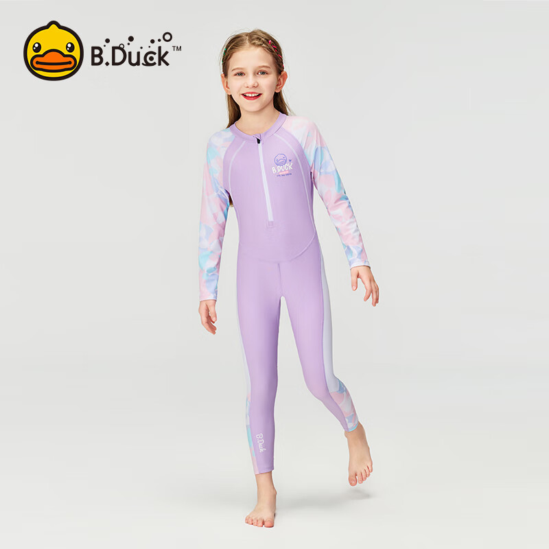 B.Duck Girls' Long-Sleeve One-Piece Swimsuit