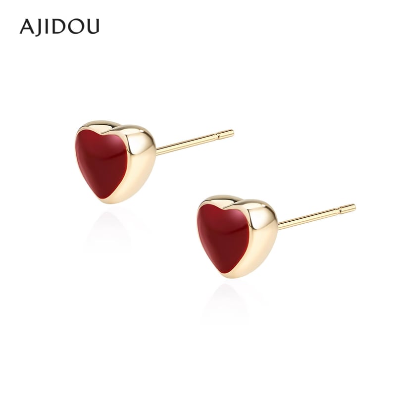 AJIDOU Retro Red Heart Stud Earrings