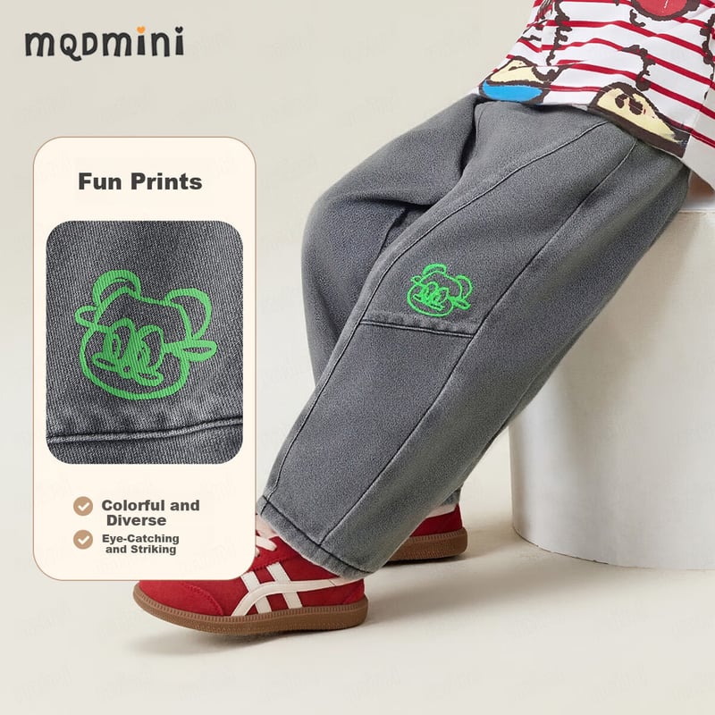 MQDMINI Kids Bear Denim Curved Cut Pants