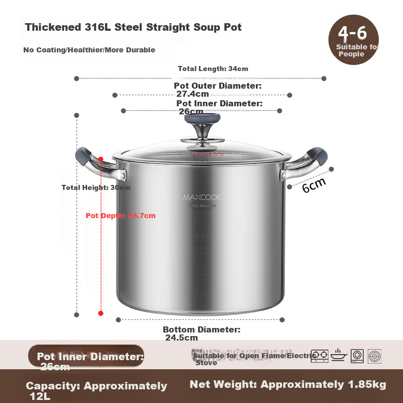 Maxcook 316L Stainless Steel Soup Pot, 26cm