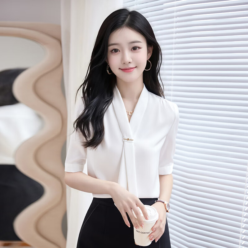 TELUOMAN Chiffon White Blouse