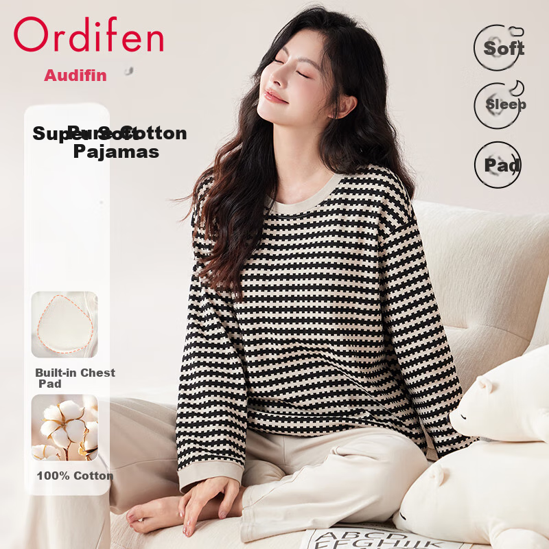 Ordifen Women's Cozy Cotton Pajamas with Built-In Bra