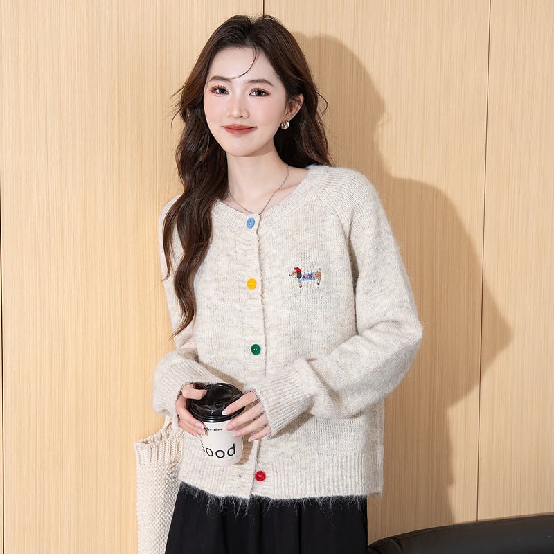TonLion 2025 Autumn Colorful Button Round Neck Cardigan