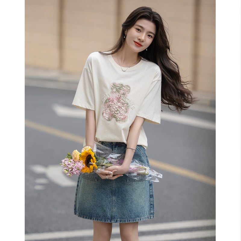 Dme 230G Summer Cartoon Embroidered T-shirt