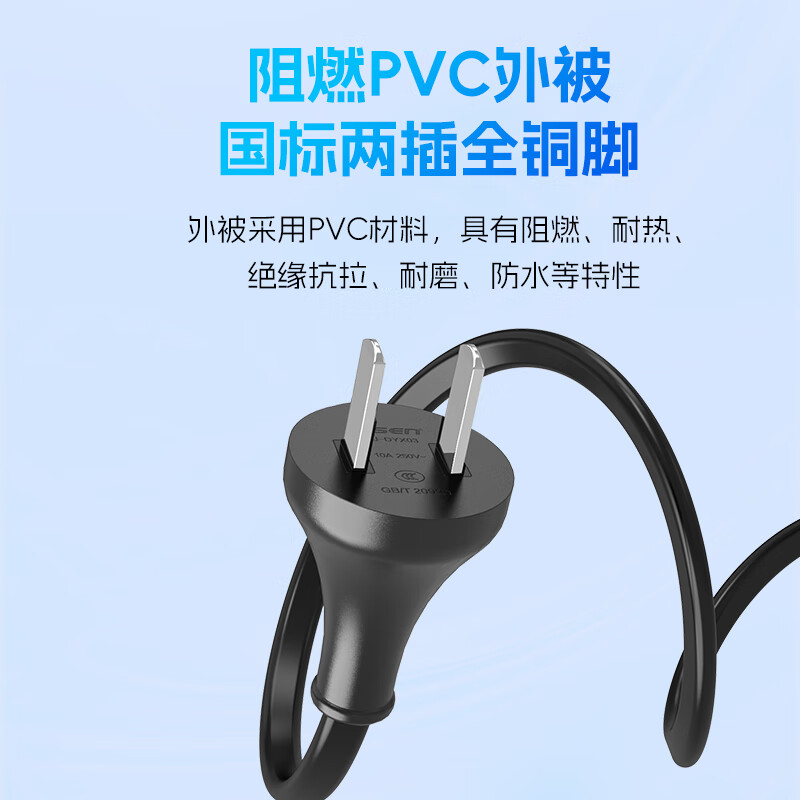 PISEN 2-Prong 8-Shaped Power Cord with Dual Holes