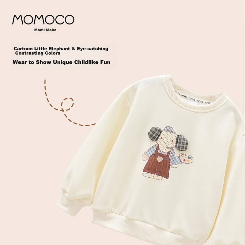 MOMOCO Kids Elephant Cartoon Sweatshirt Apricot