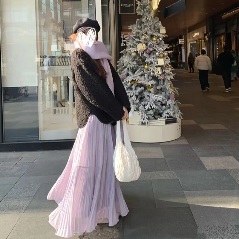 LangSha Korean Style High-Waist Chiffon A-Line Skirt