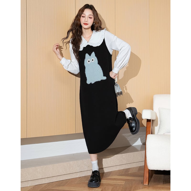 TonLion 2025 Autumn Winter Cat Vest Dress