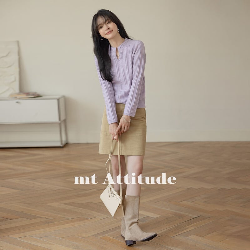 Mt Fresh Lavender Purple V-Neck Knit Sweater