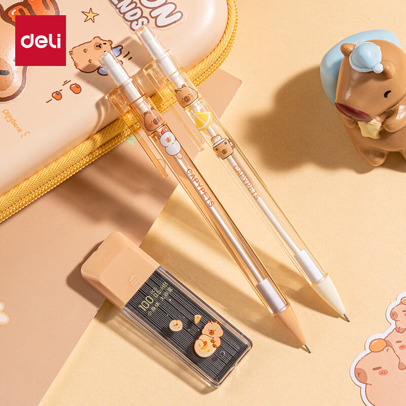 Deli 0.5mm Capybara Pencil Set - 2 Pens + 100 Refills