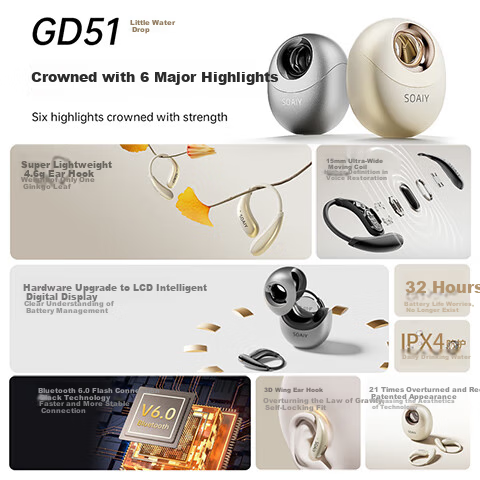 Soaiy GD51 Open AI Smart Ear-Clip Bluetooth Headphones