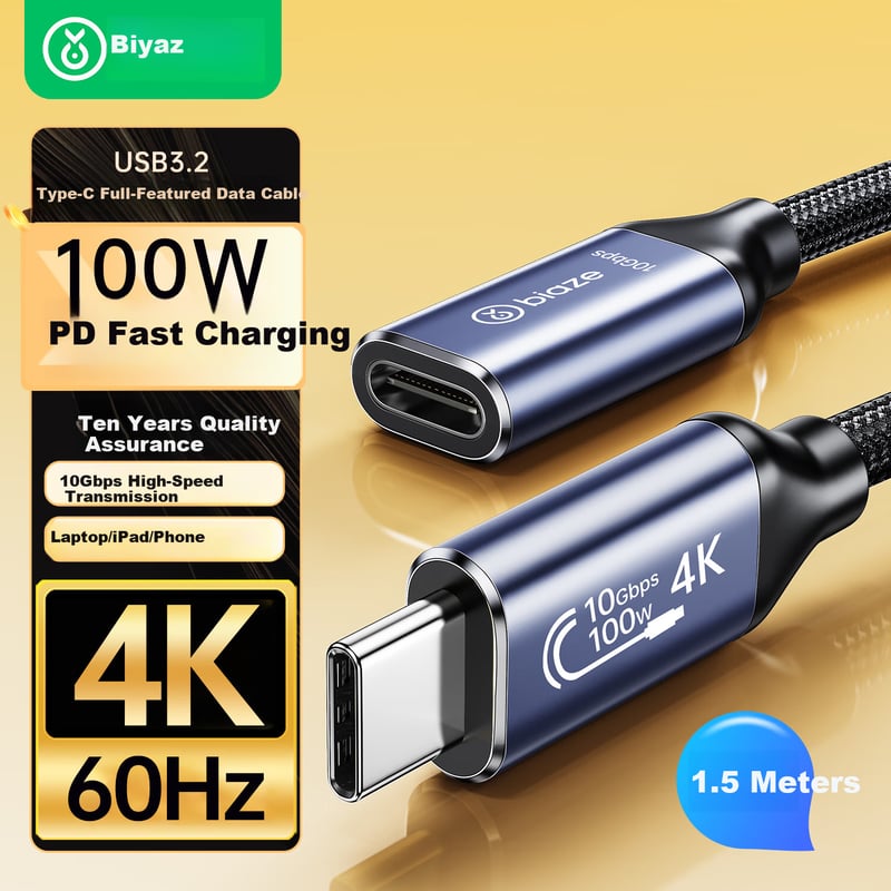 BIAZE Type-C Extension Cable - 4K Aluminum Shell Braided