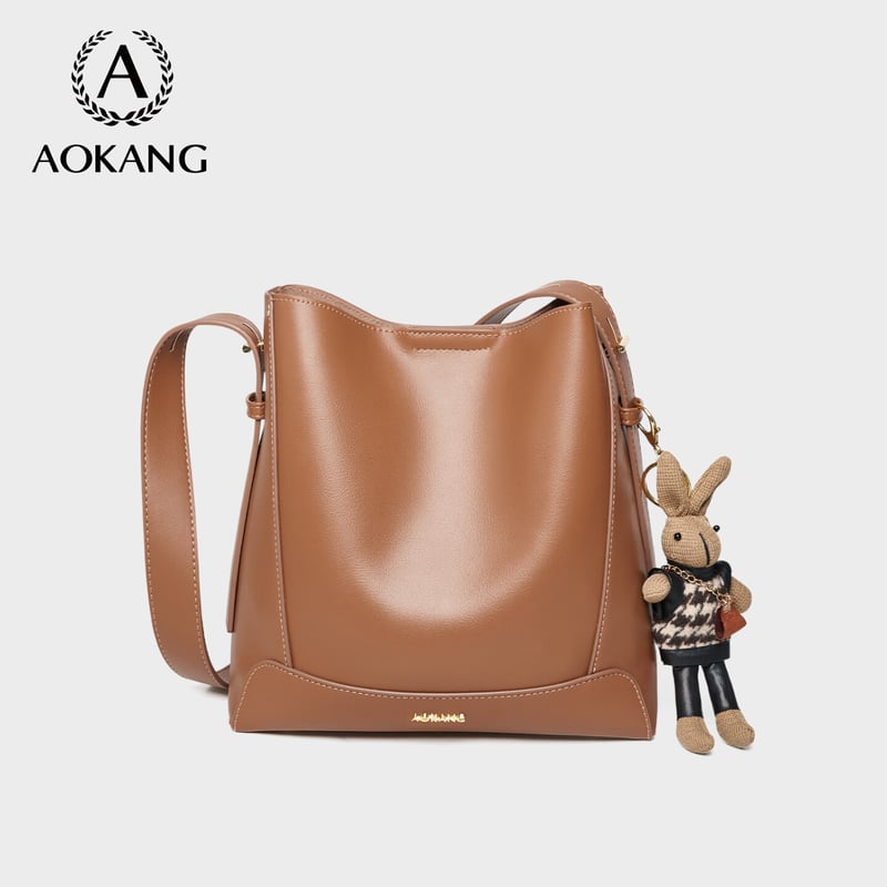 Aokang Women's Trendy Bucket Handbag with Rabbit Pendant