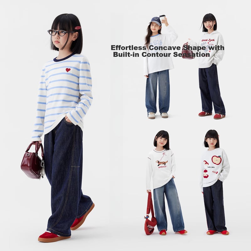 Zuoxi Girls' Color-Fast Curved Knife Jeans 2026