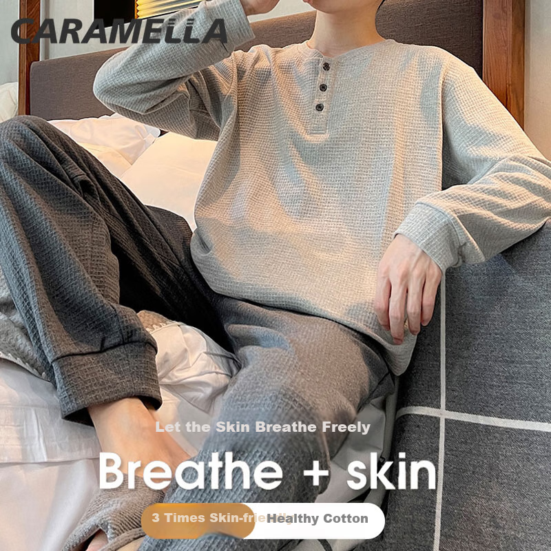 Caramella Men's Spring Autumn Knit Pajama Set